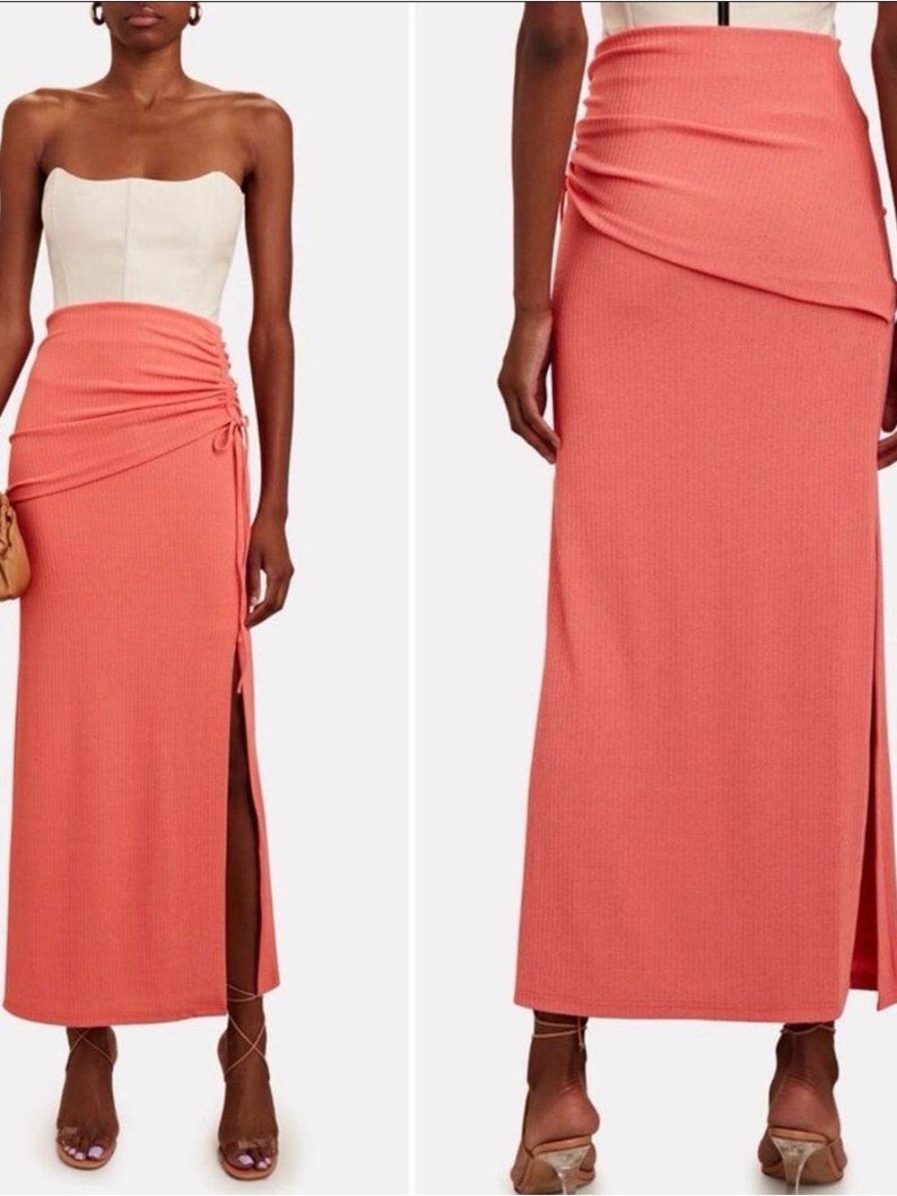 NWT Significant Other tiered Ribbed Maxi Skirt Pink Coral Side Slit Revolve 6